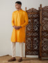 Vastramay Men's Yellow And Cream Solid Kurta With Viscose Pant Style Viscose Pyjama Set
