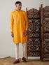Vastramay Men's Yellow And Cream Solid Kurta With Viscose Pant Style Viscose Pyjama Set