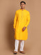 Vastramay Men's Yellow And White Solid Kurta With Pant Style Cotton Pyjama Set