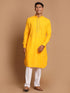 Vastramay Men's Yellow And White Solid Kurta With Pant Style Cotton Pyjama Set