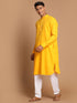 Vastramay Men's Yellow And White Solid Kurta With Pant Style Cotton Pyjama Set