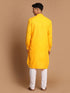 Vastramay Men's Yellow And White Solid Kurta With Pant Style Cotton Pyjama Set