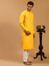 Vastramay Men's Yellow And White Cotton Blend Kurta With Pant Set