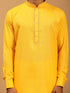 Vastramay Men's Yellow And White Cotton Blend Kurta With Pant Set