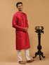 Vastramay Men's Red Paisley Brocade Silk Kurta And White Solid Pant Set