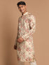 Vastramay Men's Beige Floral Printed Straight Kurta