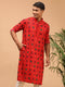Vastramay Men's Red Printed Rayon Kurta