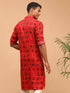 Vastramay Men's Red Printed Rayon Kurta