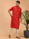Vastramay Men's Red Printed Rayon Kurta With Pant Set