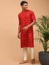 Vastramay Men's Red Printed Rayon Kurta With Pant Set