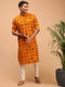Vastramay Men's Yellow Printed Rayon Kurta With Pant Set