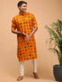Vastramay Men's Yellow Printed Rayon Kurta With Pant Set