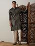 Vastramay Men's Black Foil Printed Kurta With Cream Pant Style Pyjama Set