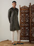 Vastramay Men's Black Foil Printed Kurta With Cream Pant Style Pyjama Set