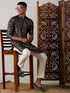 Vastramay Men's Black Foil Printed Kurta With Cream Pant Style Pyjama Set