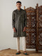 Vastramay Men's Black Foil Printed Kurta With Cream Pant Style Pyjama Set