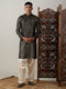Vastramay Men's Black Foil Printed Kurta With Cream Patiala Set
