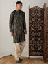 Vastramay Men's Black Foil Printed Kurta With Cream Patiala Set