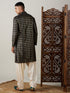 Vastramay Men's Black Foil Printed Kurta With Cream Patiala Set