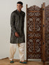 Vastramay Men's Black Foil Printed Kurta With Cream Patiala Set