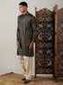 Vastramay Men's Black Foil Printed Kurta With Cream Patiala Set