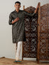 Vastramay Men's Black Foil Printed Kurta With Cream Pyjama Set