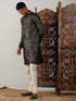 Vastramay Men's Black Foil Printed Kurta With Cream Pyjama Set