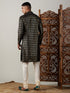 Vastramay Men's Black Foil Printed Kurta With Cream Pyjama Set