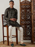 Vastramay Men's Black Foil Printed Kurta With Cream Pyjama Set