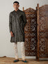 Vastramay Men's Black Foil Printed Kurta With Cream Pyjama Set