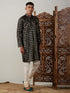 Vastramay Men's Black Foil Printed Kurta With Cream Pyjama Set