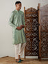 Vastramay Men's Light Green Foil Printed Kurta With Cream Pant Style Pyjama Set
