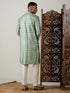Vastramay Men's Light Green Foil Printed Kurta With Cream Pant Style Pyjama Set
