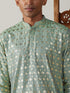 Vastramay Men's Light Green Foil Printed Kurta With Cream Pant Style Pyjama Set