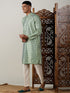 Vastramay Men's Light Green Foil Printed Kurta With Cream Pant Style Pyjama Set