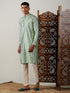 Vastramay Men's Light Green Foil Printed Kurta With Cream Pant Style Pyjama Set