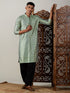 Vastramay Men's Light Green Foil Printed Kurta With Black Patiala Set