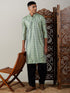Vastramay Men's Light Green Foil Printed Kurta With Black Patiala Set