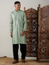 Vastramay Men's Light Green Foil Printed Kurta With Black Patiala Set