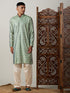 Vastramay Men's Light Green Foil Printed Kurta With Cream Patiala Set