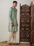 Vastramay Men's Light Green Foil Printed Kurta With Cream Patiala Set