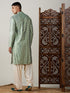 Vastramay Men's Light Green Foil Printed Kurta With Cream Patiala Set