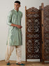 Vastramay Men's Light Green Foil Printed Kurta With Cream Patiala Set