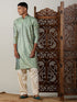 Vastramay Men's Light Green Foil Printed Kurta With Cream Patiala Set