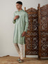 Vastramay Men's Light Green Foil Printed Kurta With Cream Pyjama Set