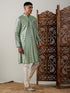 Vastramay Men's Light Green Foil Printed Kurta With Cream Pyjama Set