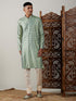 Vastramay Men's Light Green Foil Printed Kurta With Cream Pyjama Set