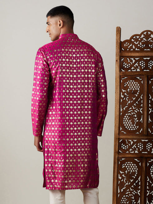 Vastramay Men's Dark Pink Foil Printed Kurta - 38 (Medium) / Pink