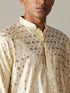 Vastramay Men's Gold Foil Printed Kurta With Cream Pant Style Pyjama Set