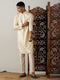 Vastramay Men's Gold Foil Printed Kurta With Cream Pant Style Pyjama Set
